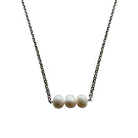 Three Freshwater Pearls Bar Pendant Necklace with Lobster Clasp-Necklaces- Creative Jewelry by Marcia